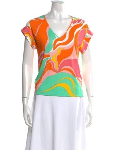 Pre-owned Pucci Printed V-neck Top In Orange