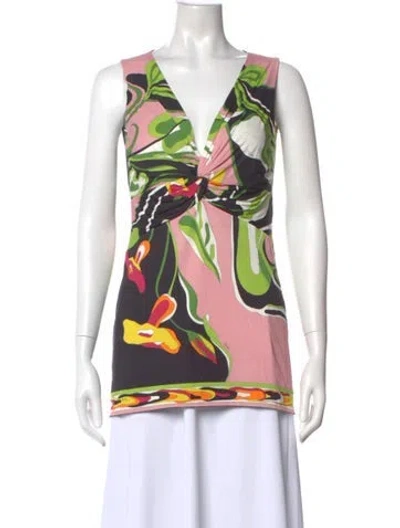 Pre-owned Pucci Printed V-neck Top In Pink