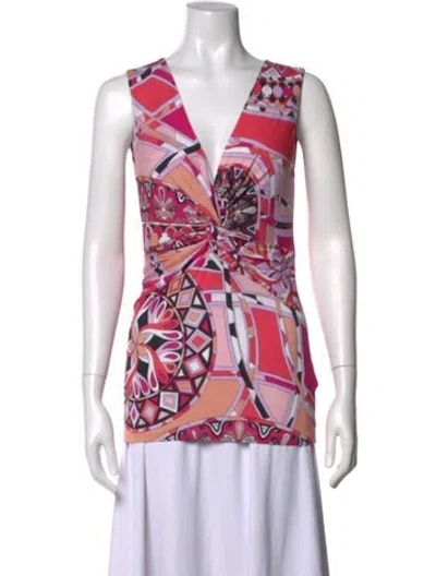 Pre-owned Pucci Printed V-neck Top In Pink