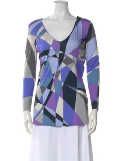 Pre-owned Pucci Printed V-neck Top In Purple