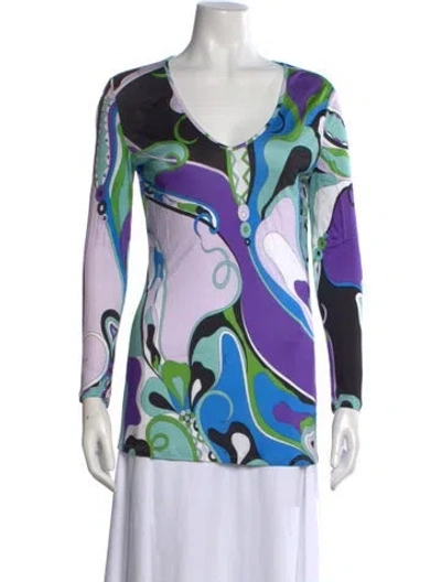 Pre-owned Pucci Printed V-neck Top In Purple