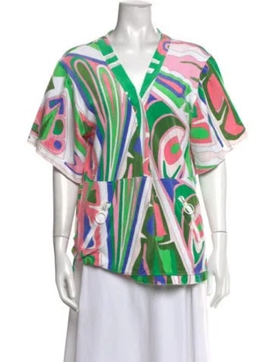 Pre-owned Pucci Printed V-neck Top In White