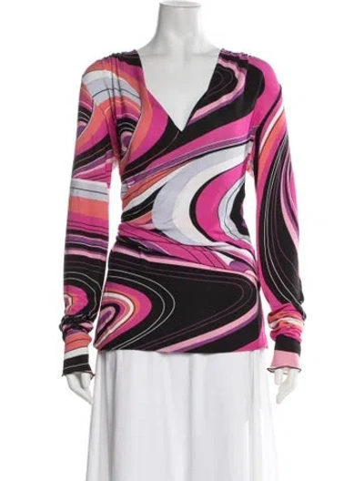 Pre-owned Pucci Printed V-neck Top In White