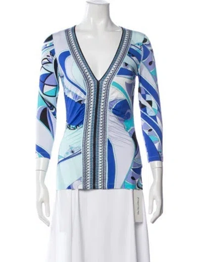 Pre-owned Pucci Printed V-neck Top In White