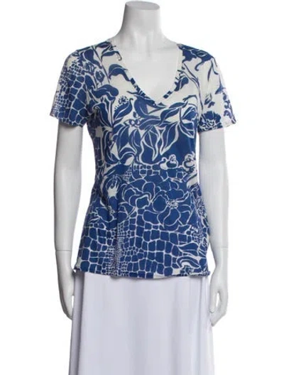 Pre-owned Pucci Printed V-neck T-shirt In Blue