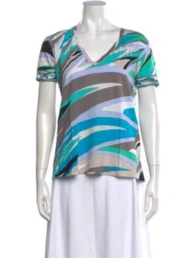 Pre-owned Pucci Printed V-neck T-shirt In Blue
