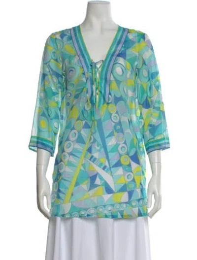 Pre-owned Pucci Printed V-neck Tunic In Blue