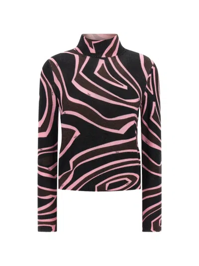 Pucci Printed Wool Turtleneck Sweater In Brown