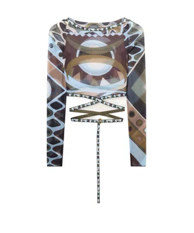 Pucci Printed Wrap Tulle Top In Multi