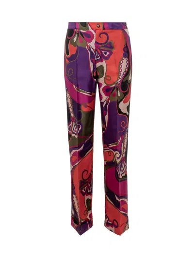 Pucci Silk Pants With Patterned Print In Multi