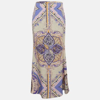 Pre-owned Pucci Purple Geometric Floral Print Silk Maxi Skirt M