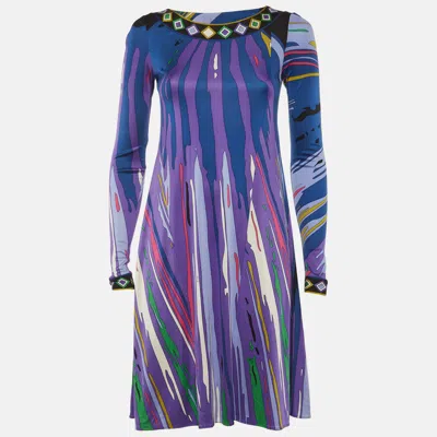 Pre-owned Pucci Purple Printed Jersey Long Sleeve Mini Dress S