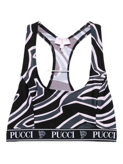 Pucci Racer-neck Print Bra In Black
