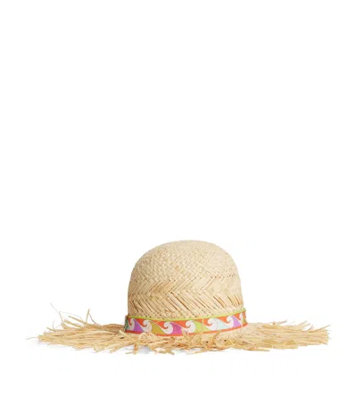 Pucci Raffia Printed-brim Sun Hat In Neutral