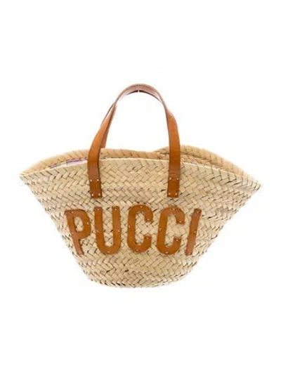 Pre-owned Pucci Raffia Top Handle Bag In Neutral