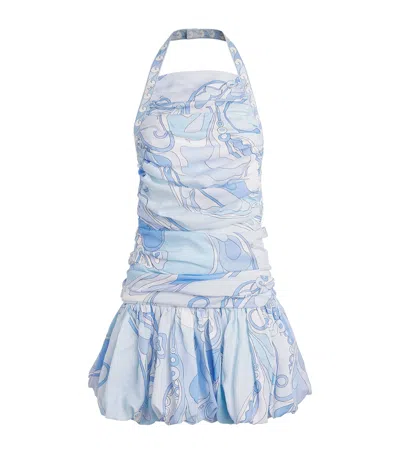 Pucci Ramie Orchidee Balloon Mini Dress In Blue