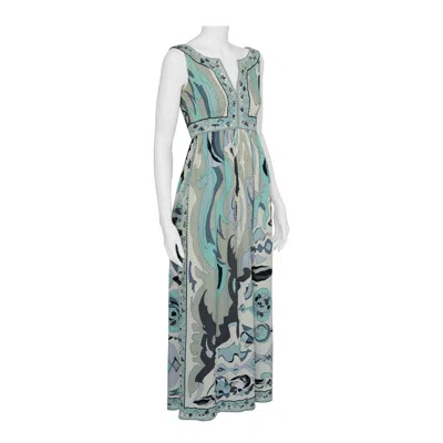 Pre-owned Pucci Rare Documented Emilio  Fish Print Silk "cloqué" Maxi Dress, Circa 1965 In Gray