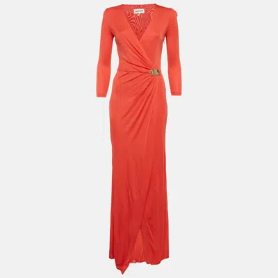 Pre-owned Pucci Red Jersey V-neck Long Dress S