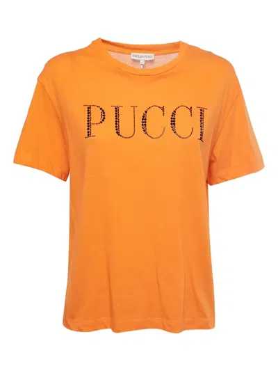 Pre-owned Pucci Rhinestone-embellished Logo T-shirt