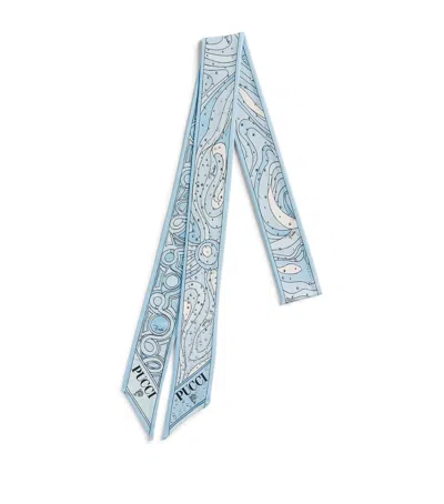 Pucci Rhinestone-embellished Printed Twill Scarf In Blue