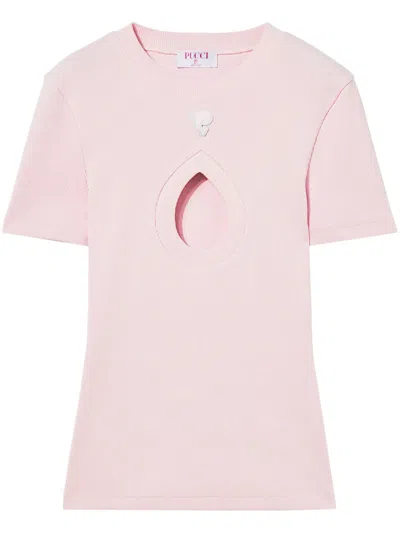 Pucci Ribbed-knit T-shirt In Pink