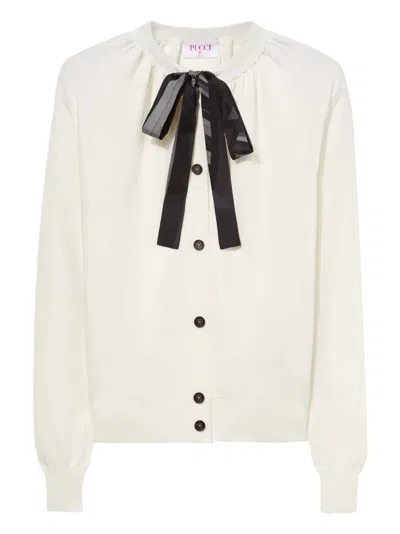 Pucci Ribbon-detailed Cardigan In White