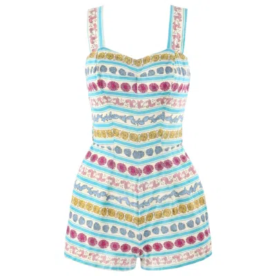 Pre-owned Pucci Rose Marie Reid C.1950s Emilio  Signature Print One Piece Swimsuit / Romper In Red