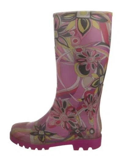 Pre-owned Pucci Rubber Floral Print Rain Boots In Pink
