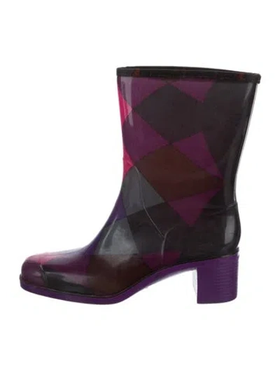 Pre-owned Pucci Rubber Plaid Print Rain Boots In Purple