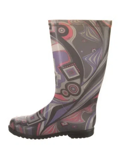 Pre-owned Pucci Rubber Printed Rain Boots In Gray