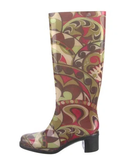 Pre-owned Pucci Rubber Printed Rain Boots In Green