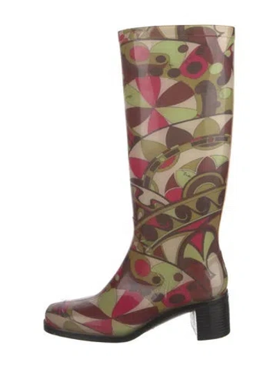 Pre-owned Pucci Rubber Printed Rain Boots In Green