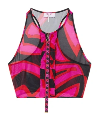 Pucci Ruffled Sleeveless Top In Red