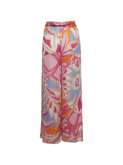 Pre-owned Pucci Samoa-print Wide-leg Trousers In Pink