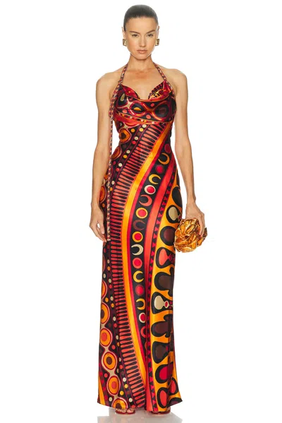 Pucci Satin Cowl Neck Dress In Multi