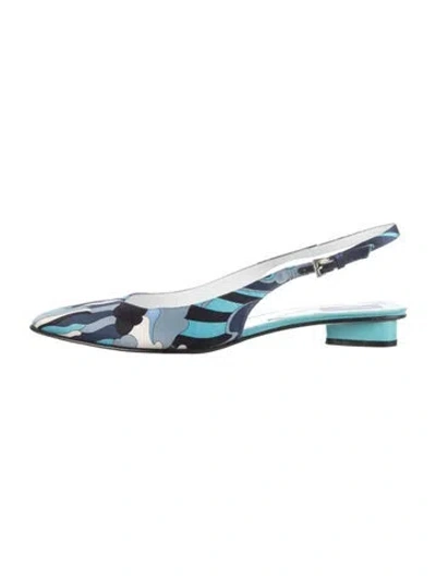 Pre-owned Pucci Satin Patterned Slingback Flats In Blue