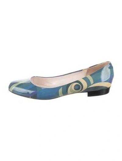 Pre-owned Pucci Satin Printed Flats In Blue