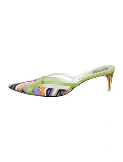 Pre-owned Pucci Satin Printed Mules In Green