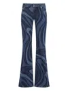 Pucci Modern Flared Denim Jeans With Swirling Pattern In Blue