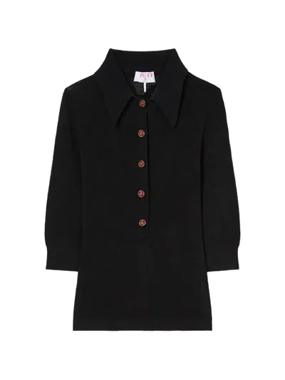 Pucci Seamless Jacquard Marmo Polo Shirt In Black
