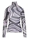Pucci Semi Sheer Printed Long-sleeved High-neck Top In Black