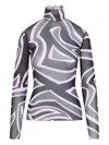 Pucci Semi Sheer Printed Long-sleeved High-neck Top In Black