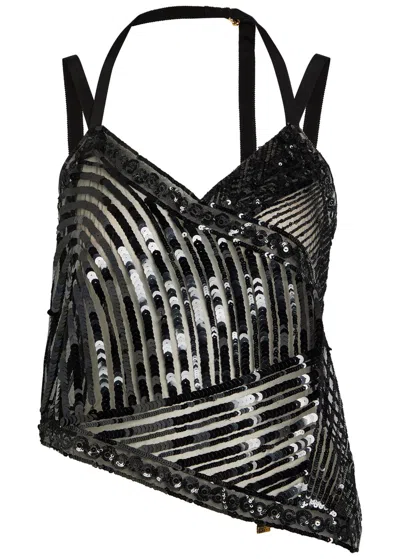 Pucci Sequin-embellished Tulle Top In Black