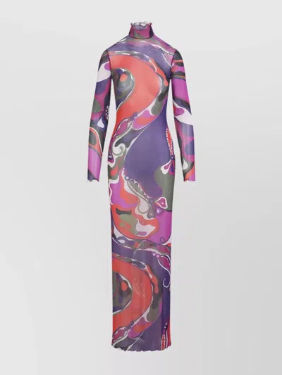 PUCCI SHEER LONG SLEEVE DRESS WITH RUFFLED COLLAR