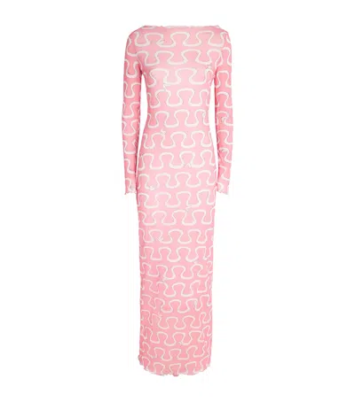 Pucci Sheer Mesh Printed Maxi Dress In Pink