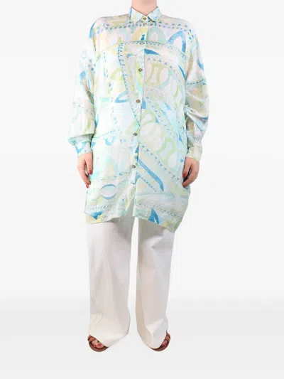 Pre-owned Pucci Sheer Printed Shirt Dress In White