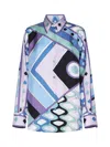 Pucci Vivara-print Silk Shirt In Celeste Bianco