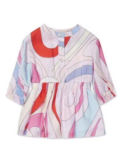 Pucci Babies' Shirt Dress With Iride Print In Light Blue/multicolour