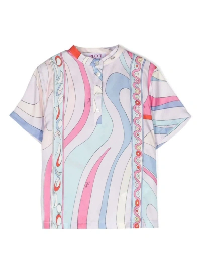 Pucci Kids' Shirt With Iris Print In Cream