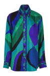 Pucci Silk Shirt With Bold Print And Pocket In Blue